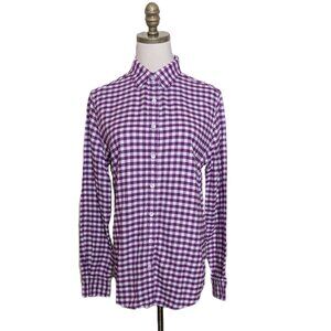 Lands' End Flannel Shirt Women's Size 8 Purple Gingham Country Chic Retro
